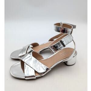 Franco Sarto Noel Open Toe Block Heel Strappy Sandals Silver Size US6M EU36